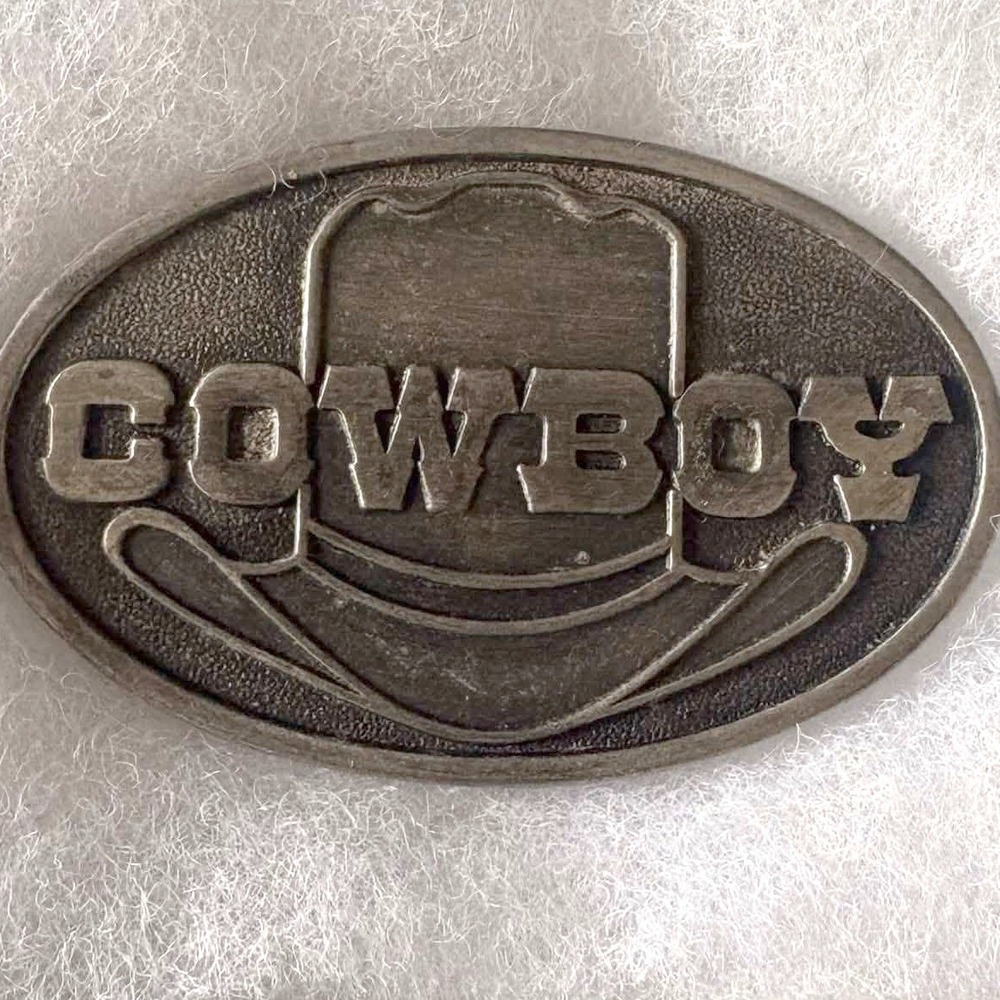 Vintage 1978 Sky Patrol Cowboy Hat Belt Buckle Pewter Tone Western Made in USA